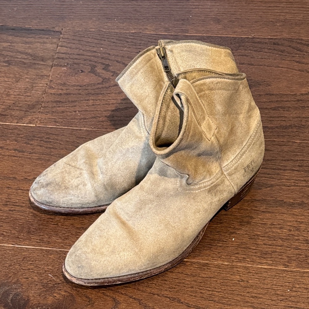 Frye Women’s Beige/Taupe Leather Zipper Boots Size 9